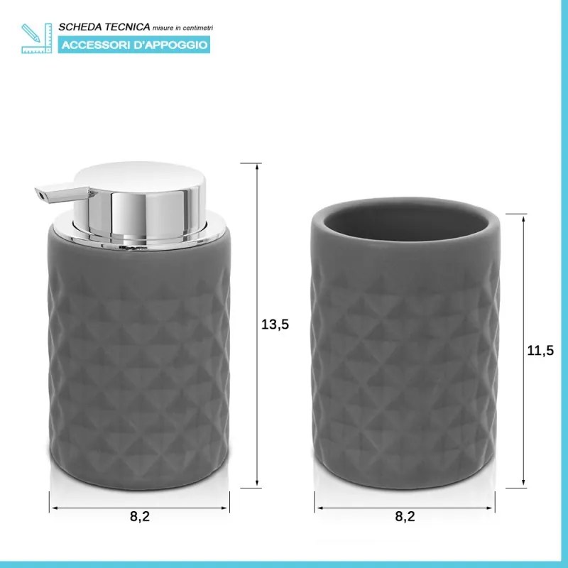 Set accessori bagno grigio da appoggio dispenser e portaspazzolini in ceramica Cristal