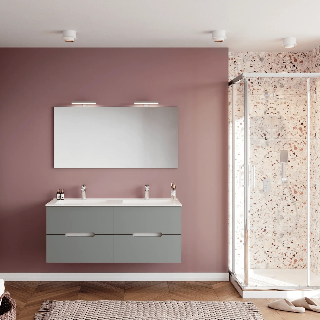 Mobile Bagno Sospeso 120 Cm Quattro Cassetti Specchio Con Doppia Lampada Led 60x120 Cm Savini Due "Iris"