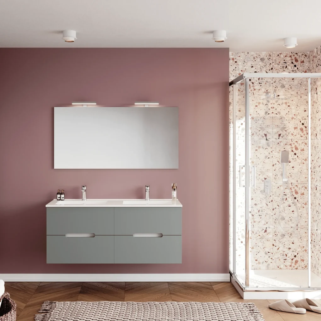 Mobile Bagno Sospeso 120 Cm Quattro Cassetti Specchio Con Illuminazioni Led Savini Due "Iris"