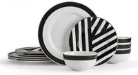 Set 12 piatti porcellana righe nere Luxe Deco Mikasa