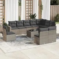 Set Divani da Giardino 11 pz con Cuscini in Polyrattan Grigio 3219110