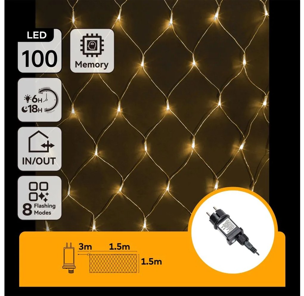 Aigostar - Catena LED natalizia da esterno 100xLED/8 funzioni 4,5x1,5m IP44 bianco caldo