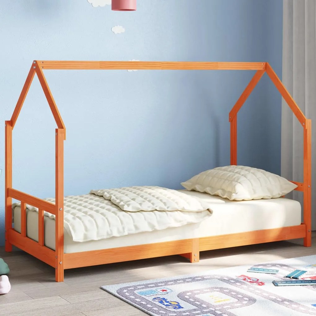 Giroletto Per Bambini Marrone Cera 90x190cm Legno Massello Pino /