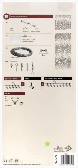 Paulmann 94134 - SET 5x GU5,3/10W Sistema a cavo completo MAC 230V bianco