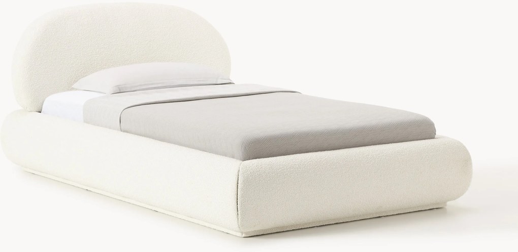 Letto singolo imbottito in bouclé con contenitore Alba