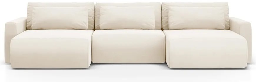 Divano angolare beige allungabile con contenitore (a U) e rivestimento in velluto Belfast – Cosmopolitan Design