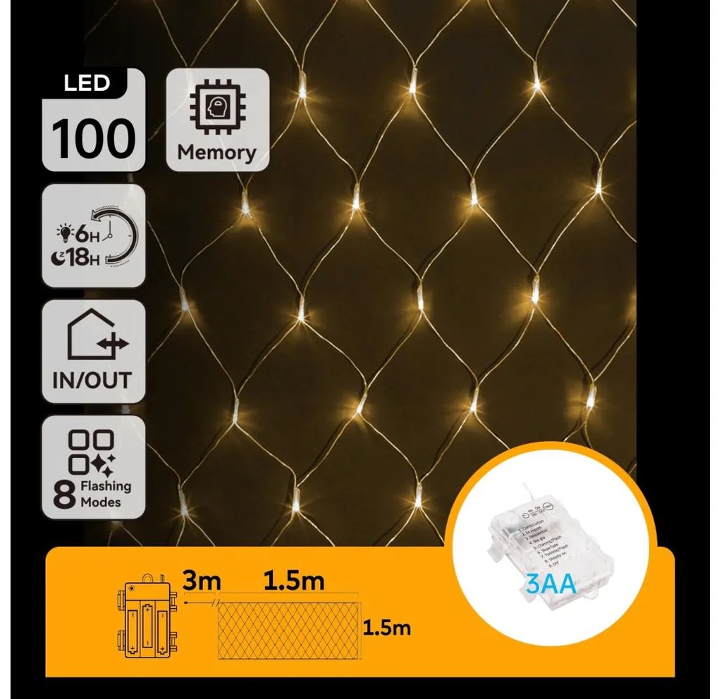 Aigostar - Catena LED natalizia da esterno 100xLED/8 funzioni 4,5x1,5m IP44 bianco caldo