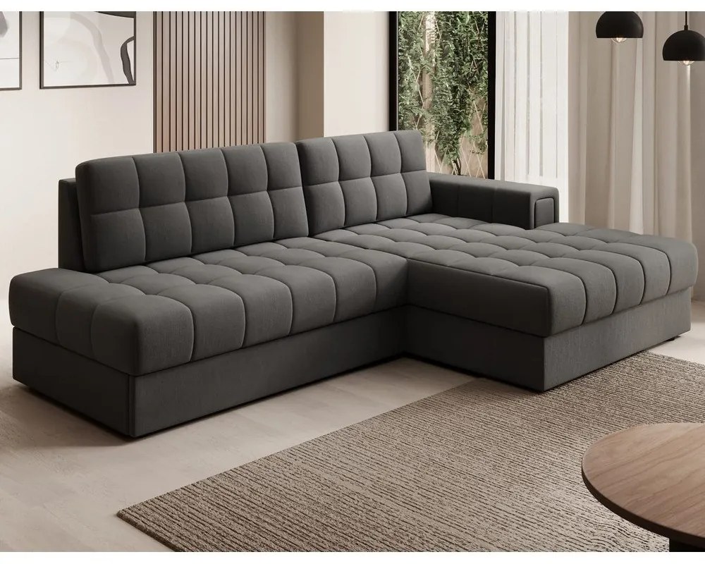 Divano angolare grigio tortora allungabile (con penisola a destra/con chaise lounge) con rivestimento in velluto Blezalt – ELTAP