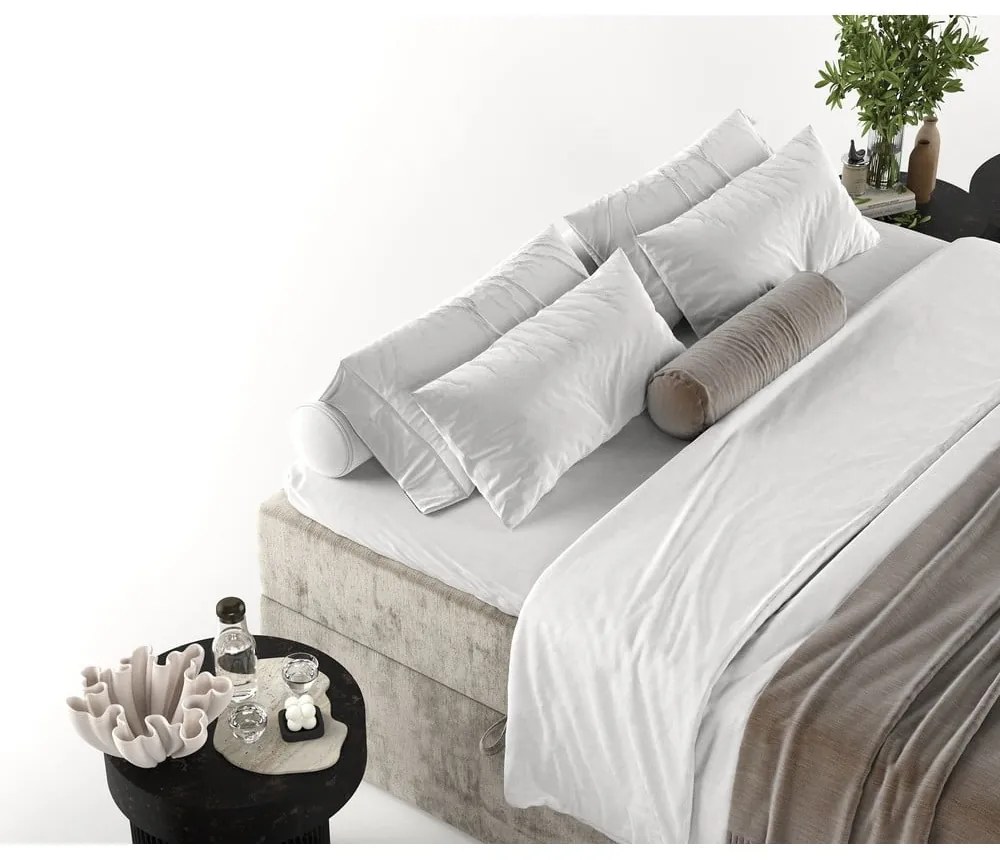 Letto boxspring marrone chiaro con contenitore 200x200 cm Yoko - Maison de Rêve