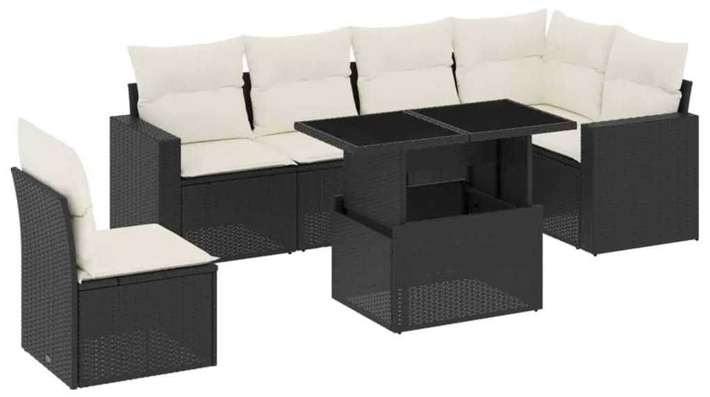 Set divani da giardino con cuscini 7pz nero polyrattan