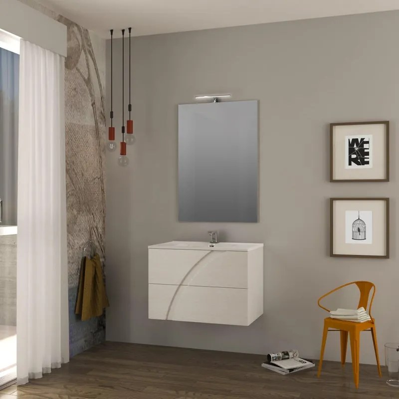 Mobile bagno sospeso Monica con lavabo in ceramica L80 x H55 x P46 cm frassino bianco, specchio non incluso