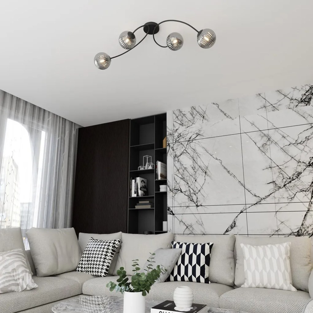 Lampada da soffitto in acciaio e vetro VIBRA 4 da interno 4xE14