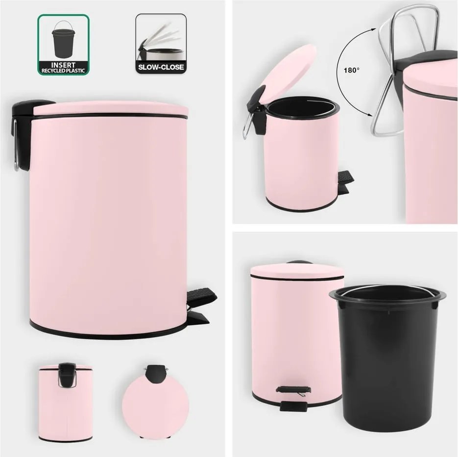 Cestino per la spazzatura rosa in acciaio con pedale 3 l Adelar – Spirella