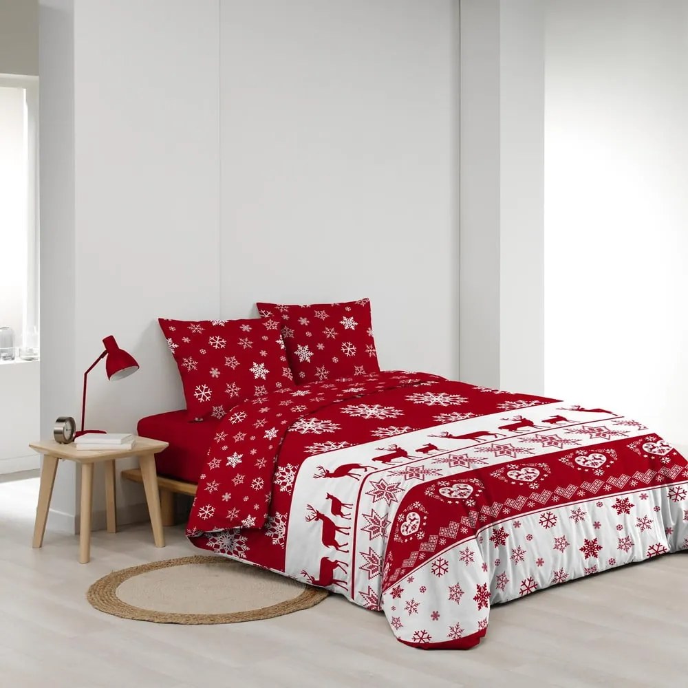 Biancheria da letto rossa in vello per letto matrimoniale/per letto prolungato 240x220 cm Floconette – douceur d'intérieur