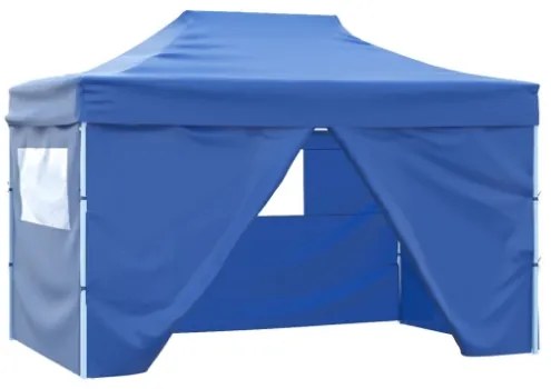 Gazebo Professionale Pieghevole con 4 Pareti 3x4 m Acciaio Blu