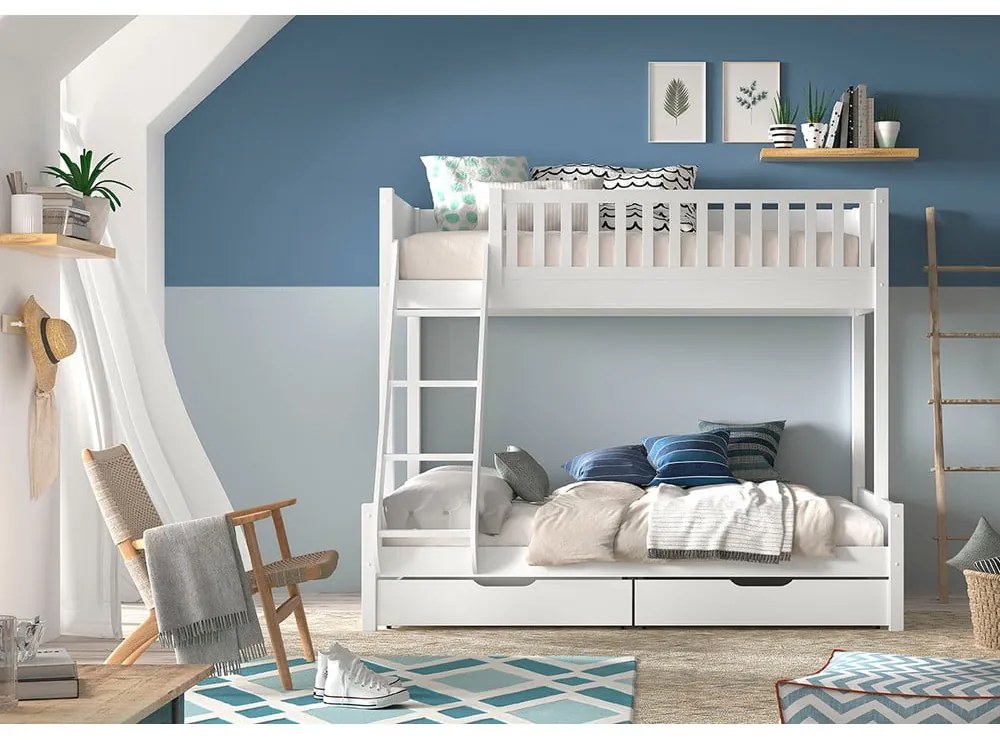 Letto a castello bianco per bambini 140x200/90x200 cm Scott - Vipack