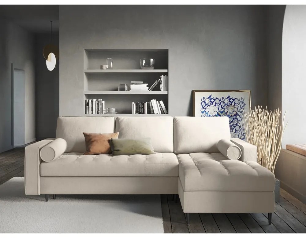 Divano letto angolare beige chiaro, angolo destro Santo - Milo Casa