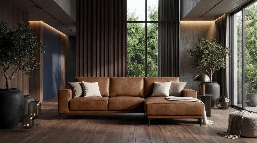 Divano angolare in similpelle marrone cognac (angolo destro) Copenhagen - Scandic