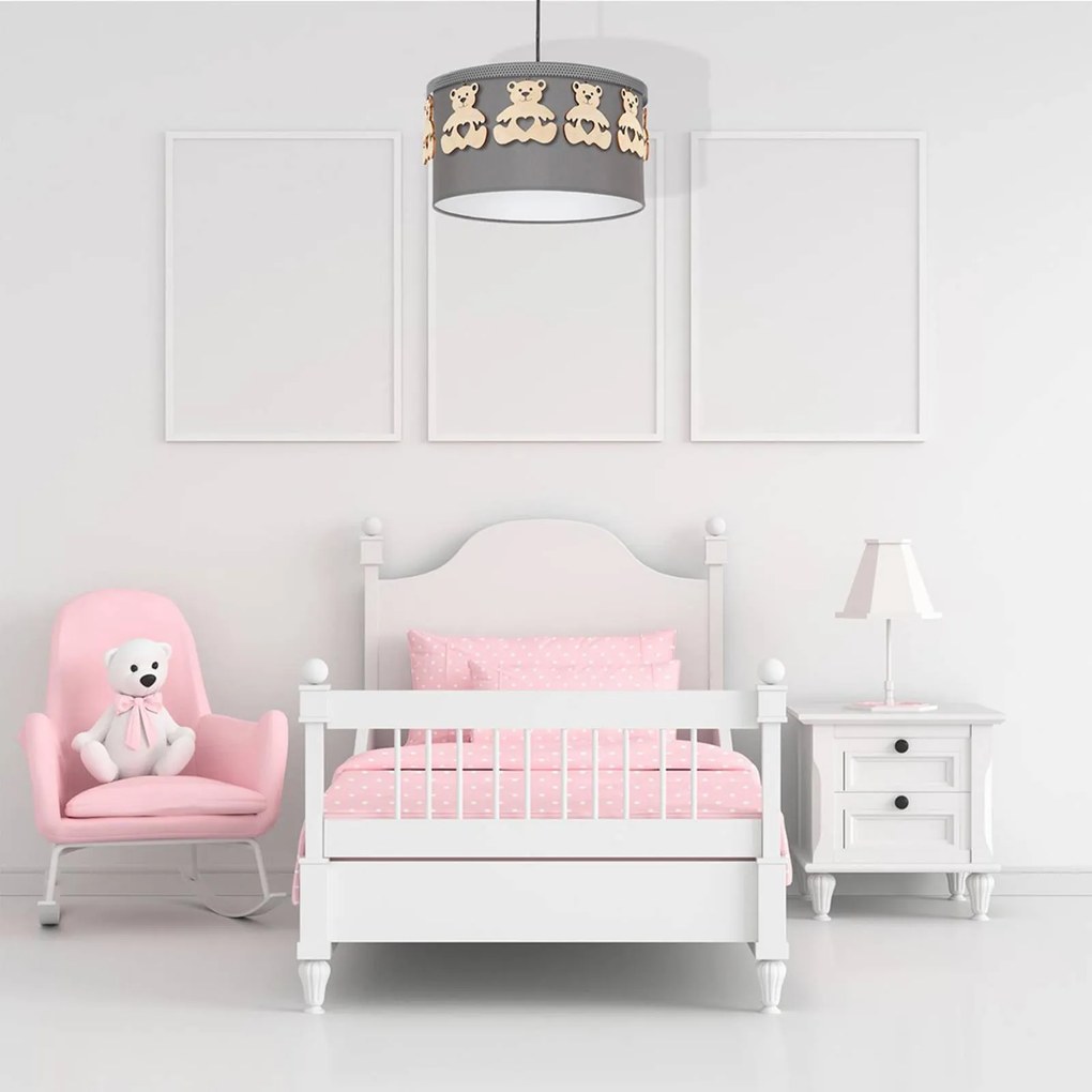 Eko-Light Lampada a sospensione Mis, grigio con orsi in legno, 1 luce