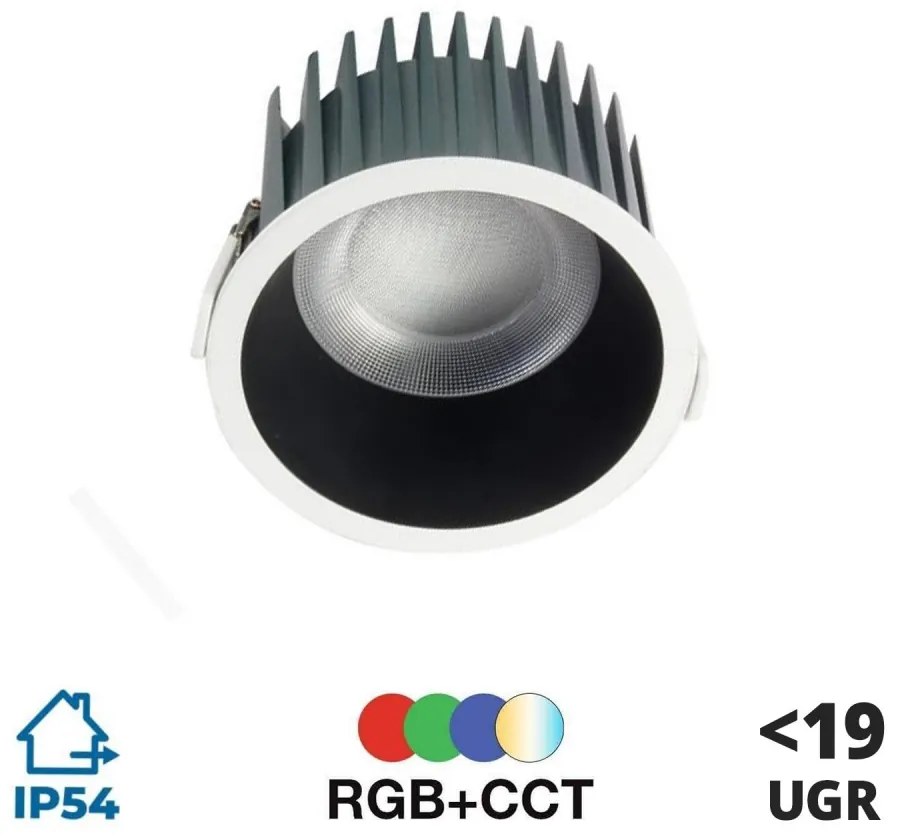 Faretto da incasso 18W RGB+CCT IP54, Angolo 60°, foro Ø95mm Colore RGB+CCT