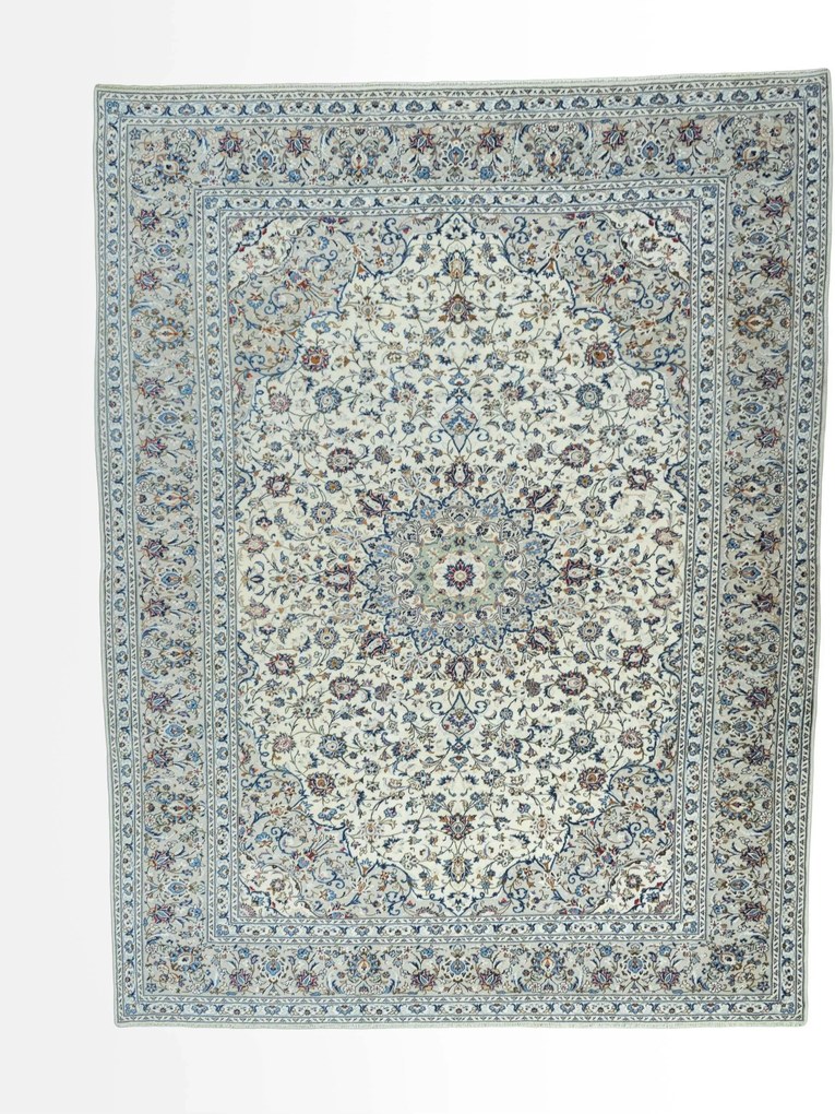 Kashan Tappeto 390x300 Beige (Iran) Annodato A Mano