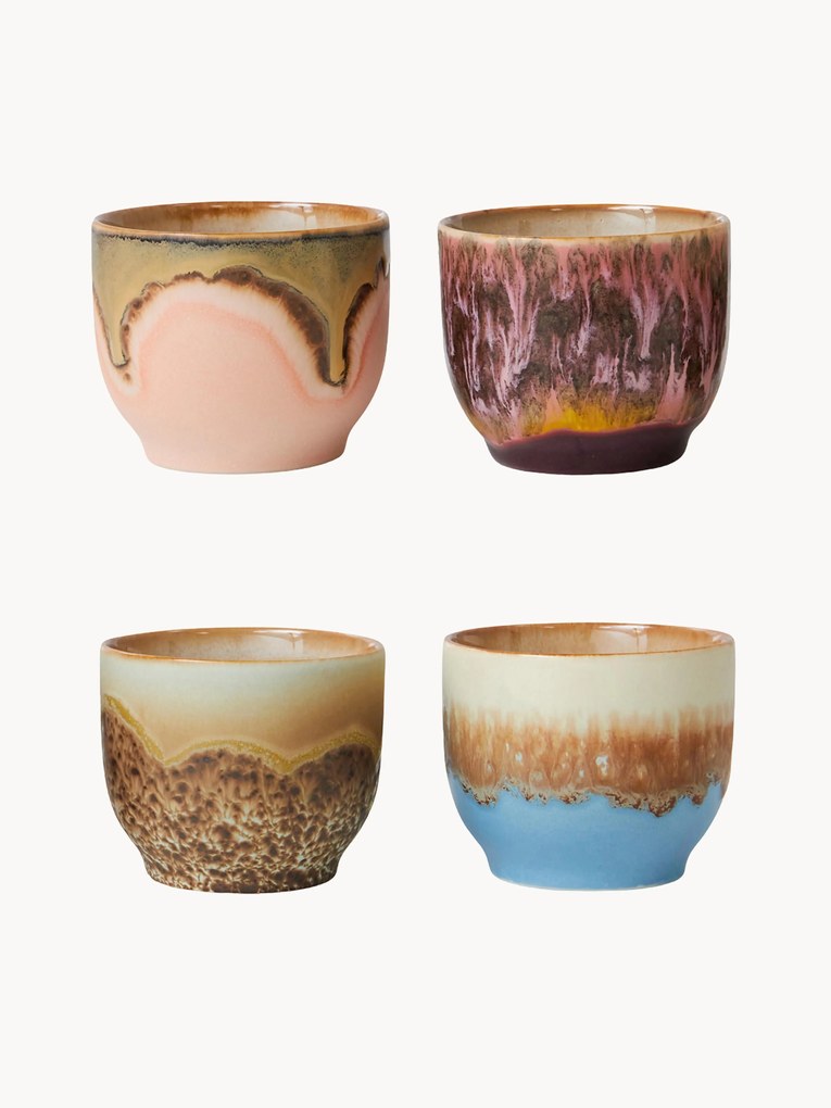Set di 4 tazzine fatte a mano con smalto reattivo 70's