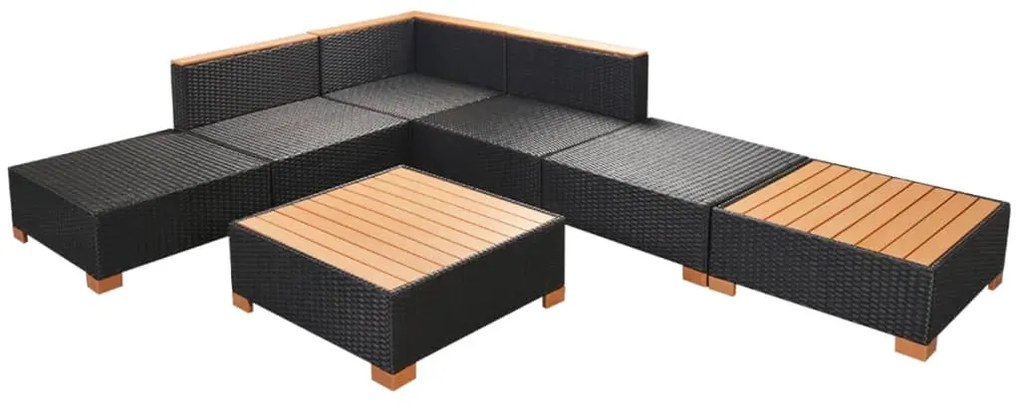 Set Divani da Giardino 7 pz con Cuscini in Polyrattan Nero