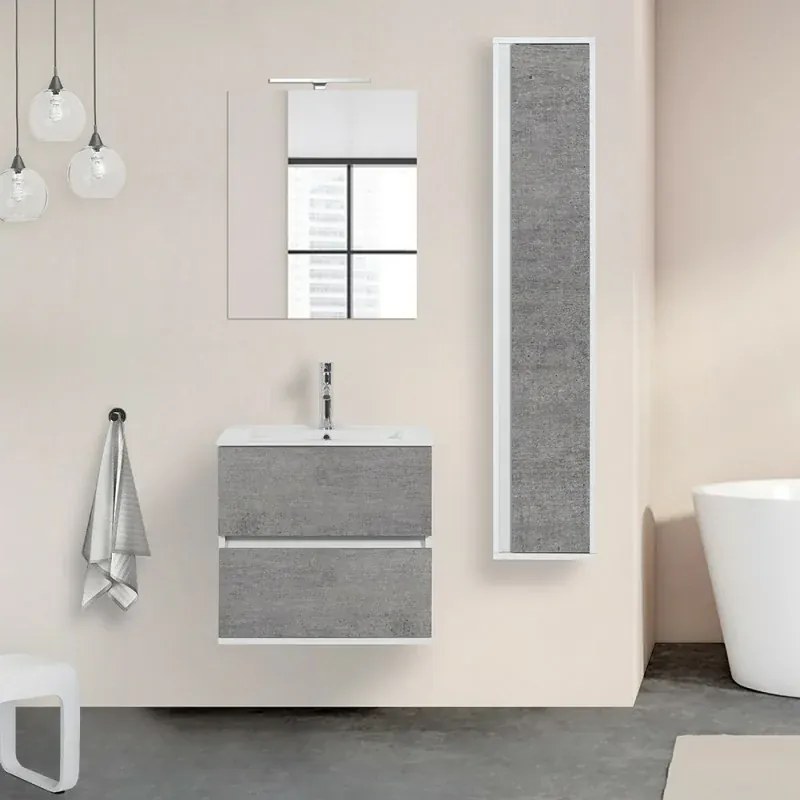 Mobile bagno sospeso 60 cm Duble grigio industrial con lavabo e specchio