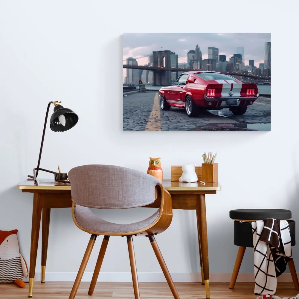 Quadro su tela – Mustang con panorama di New York