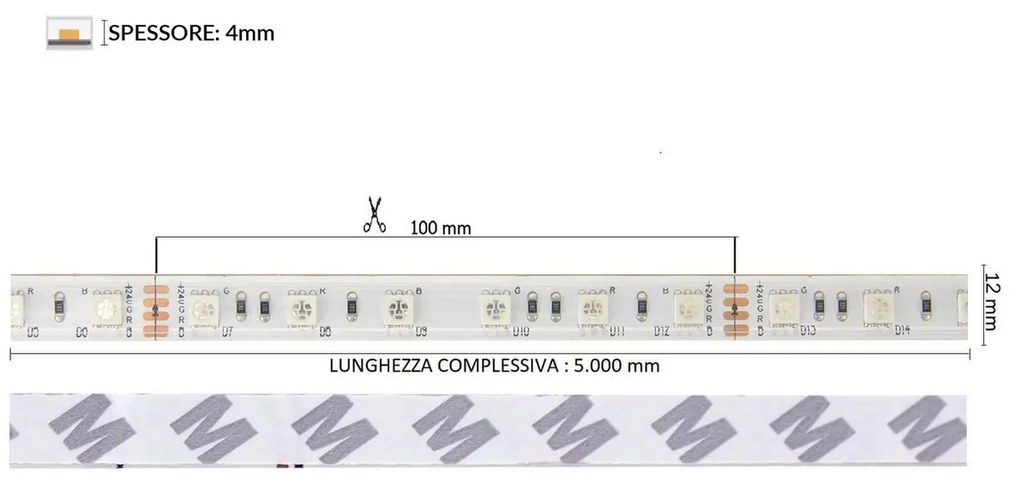 Striscia LED Professional 5050/60 - RGB - IP67 - 144W/m - 5m - 24V Colore RGB