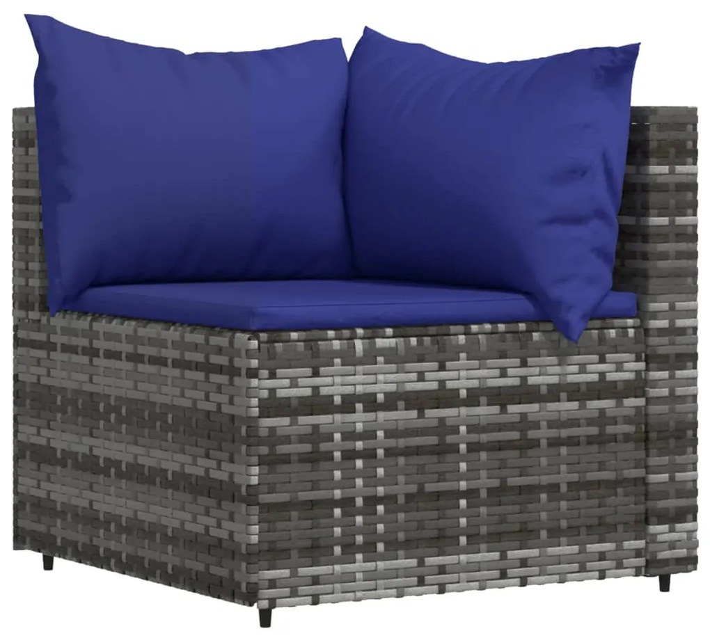 Set divani da giardino 3 pz con cuscini in polyrattan grigio