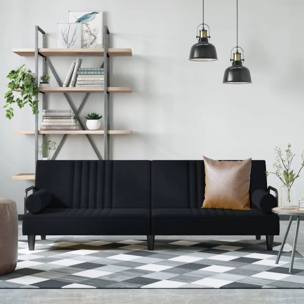 Divano Letto Con Braccioli Nero İn Velluto /
