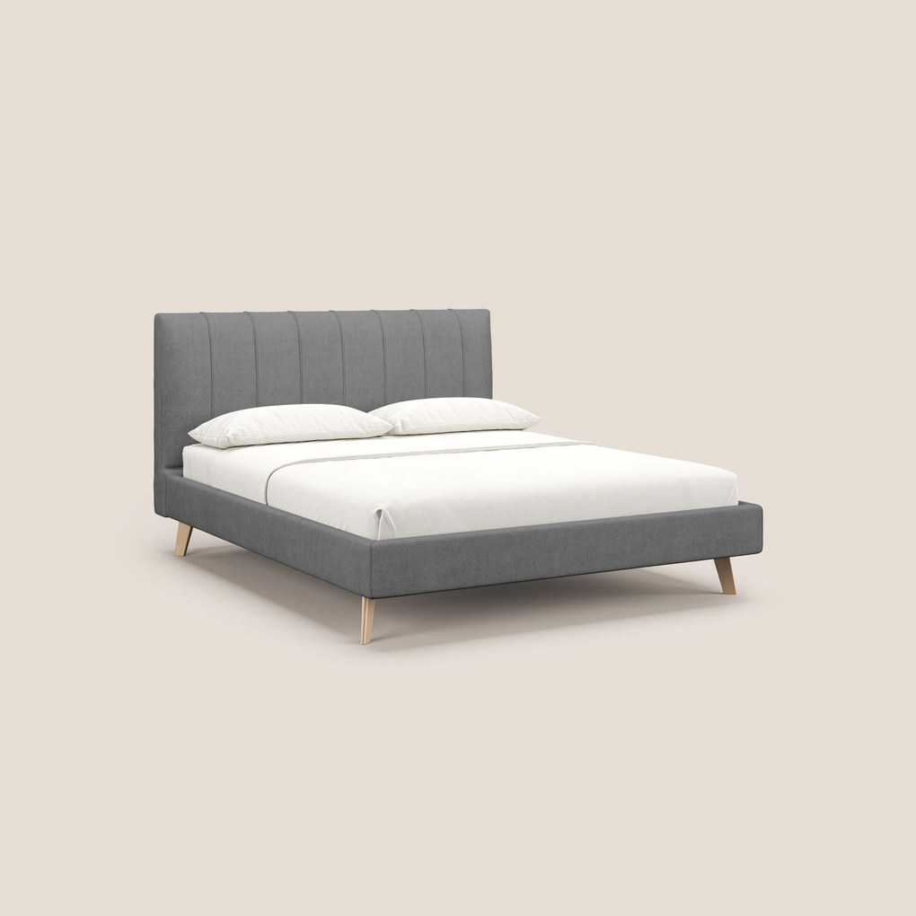 Selene letto imbottito con piedini naturali sfoderabile in tessuto impermeabile T02 grigio