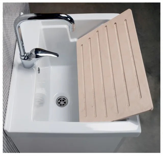 Mobile Lavatoio Lavapanni con Vasca in Ceramica 60 x 50 Bianco Opaco Serie Onda