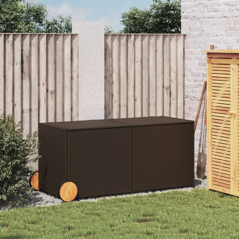Contenitore da giardino con ruote marrone 283l in polyrattan