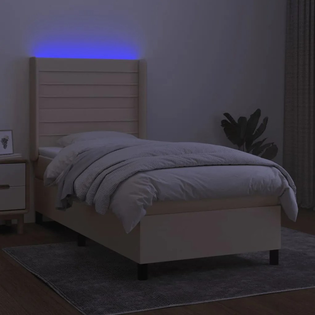 Letto a molle con materasso e led crema 100x200cm in tessuto