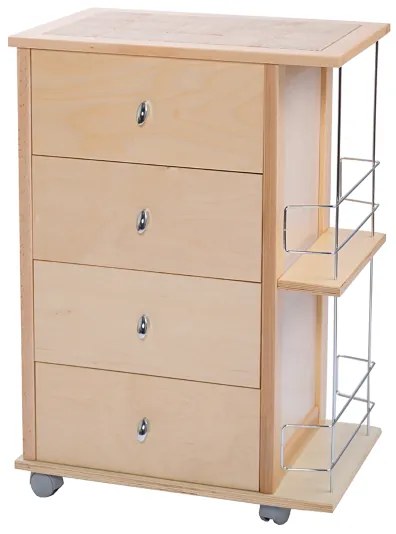 Carrello da cucina POKER con cassetti e portabottiglie Naturale