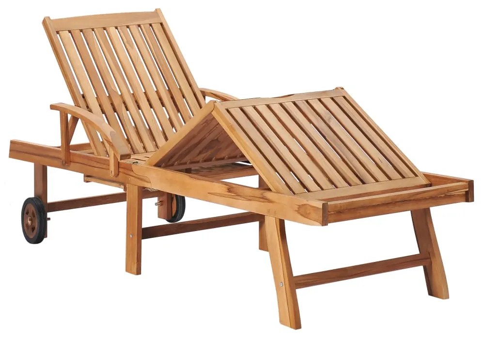 Lettini prendisole 2 pz con tavolo e cuscino beige in teak