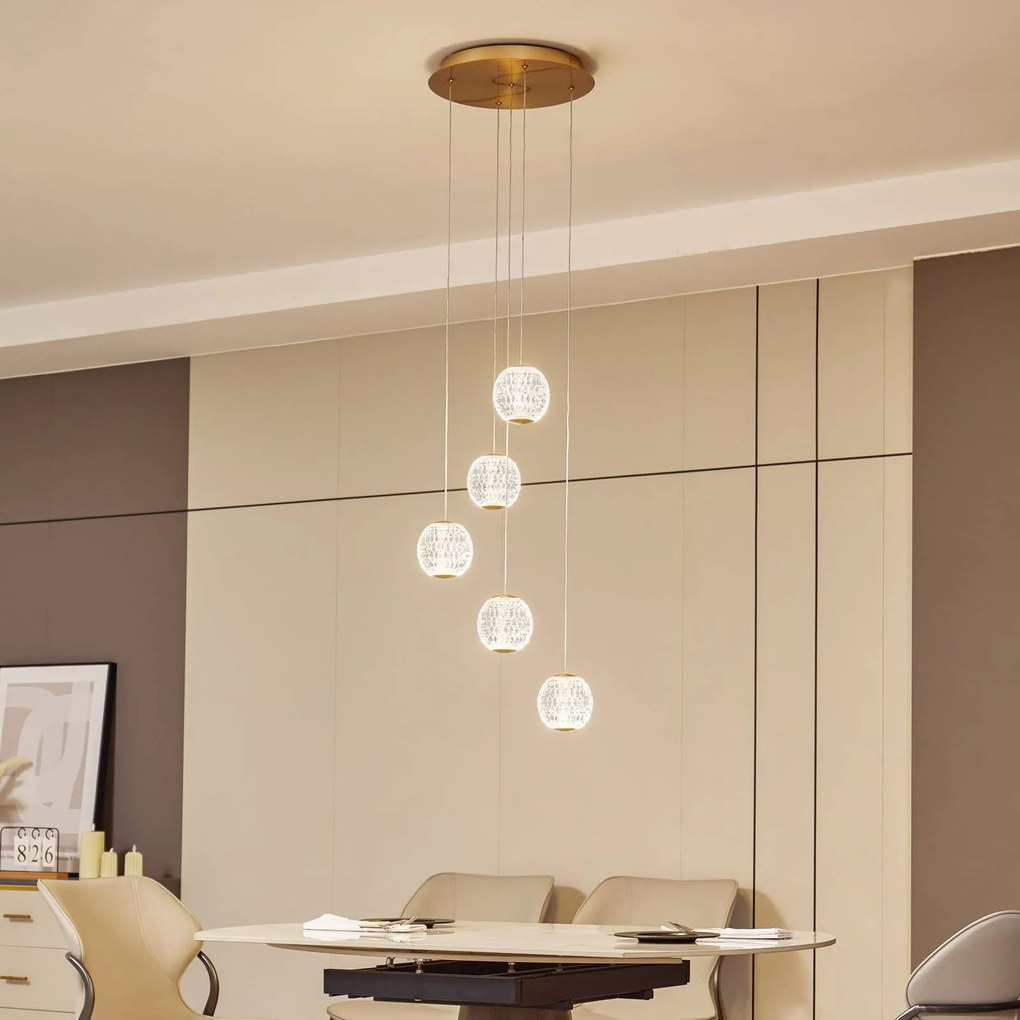 Lucande Lampada a sospensione Ismenia, a 5 luci, ottone, acrilico