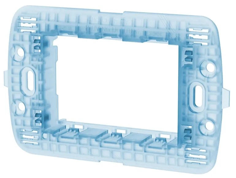 Supporto portafrutti 3 moduli 503 in plastica trasparente azzurro compatibile anche con BTicino Livinglight