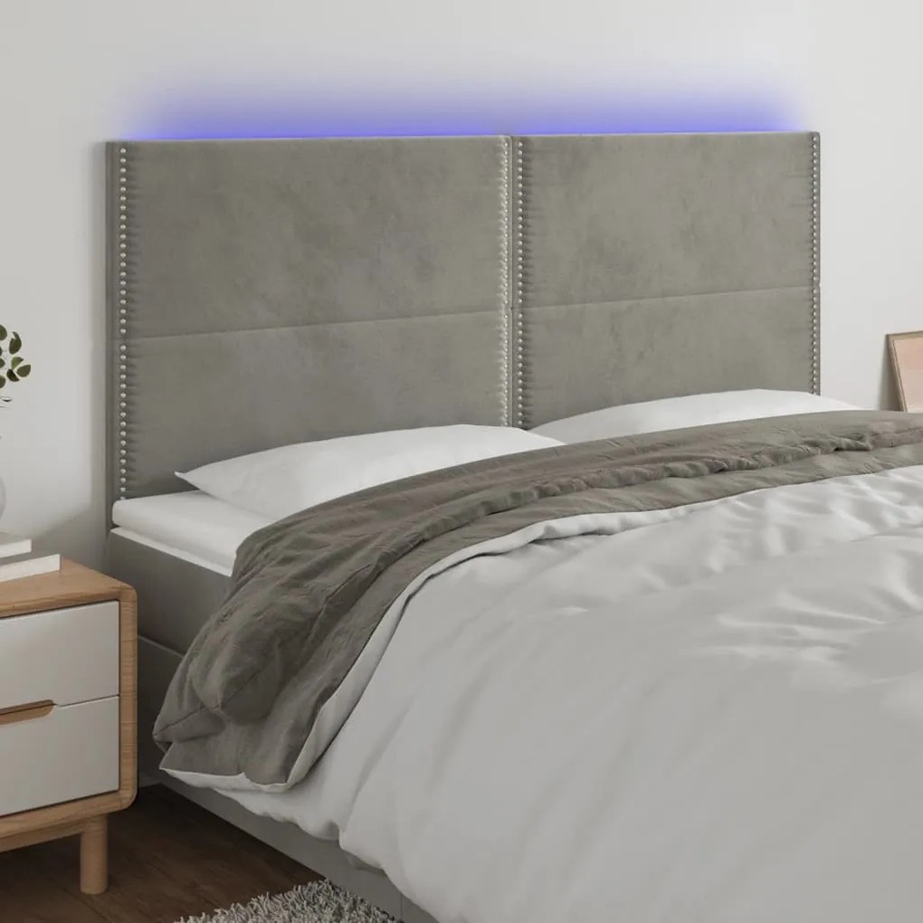 Testiera A Led Grigio Chiaro 160x5x118/128 Cm İn Velluto /