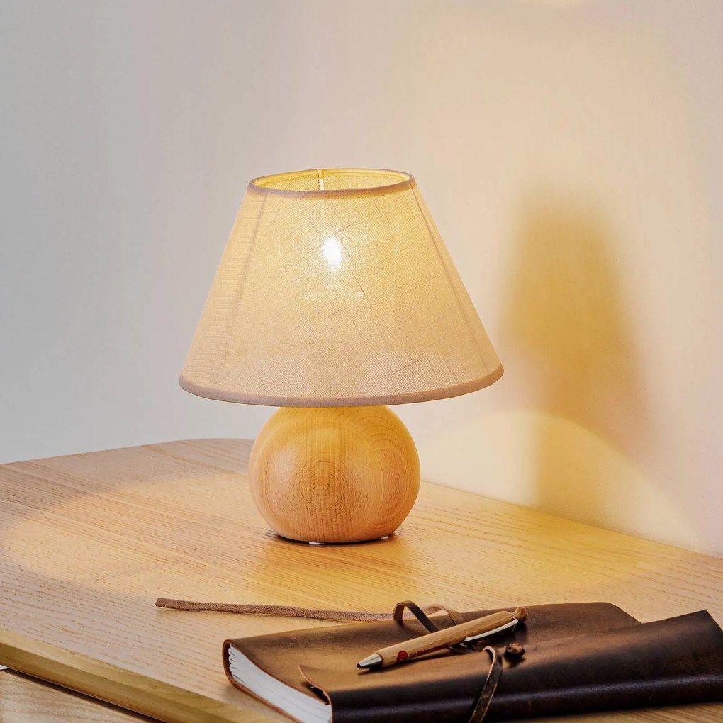Envostar Gill lampada da tavolo, legno naturale/paralume beige
