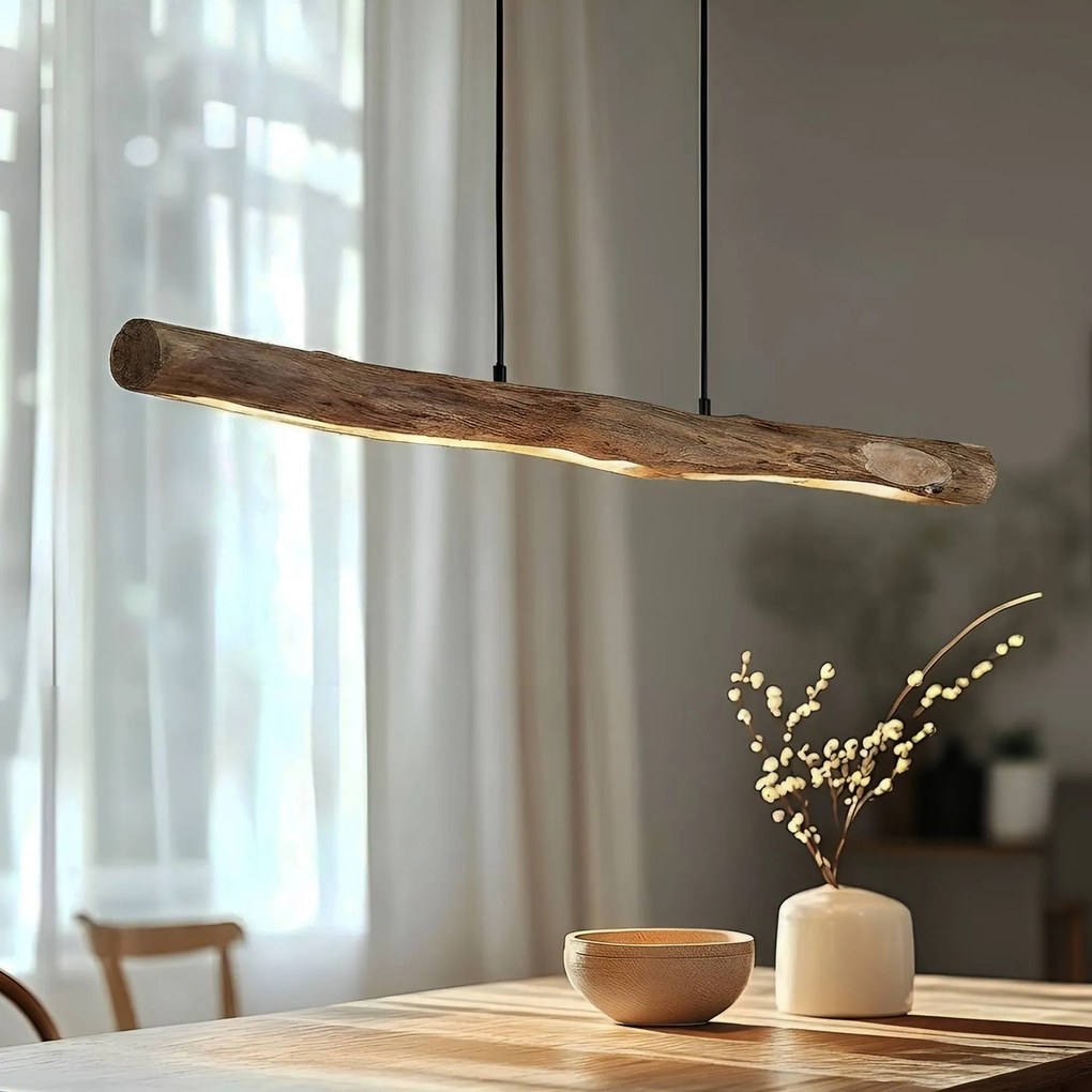 Lampada LED a sospensione Lindby Nekala, nero, legno, lunghezza 120cm Nekala Lindby, dimmerabile, Nero, Soggiorno / Sala da pranzo, Metallo, Scandinavo