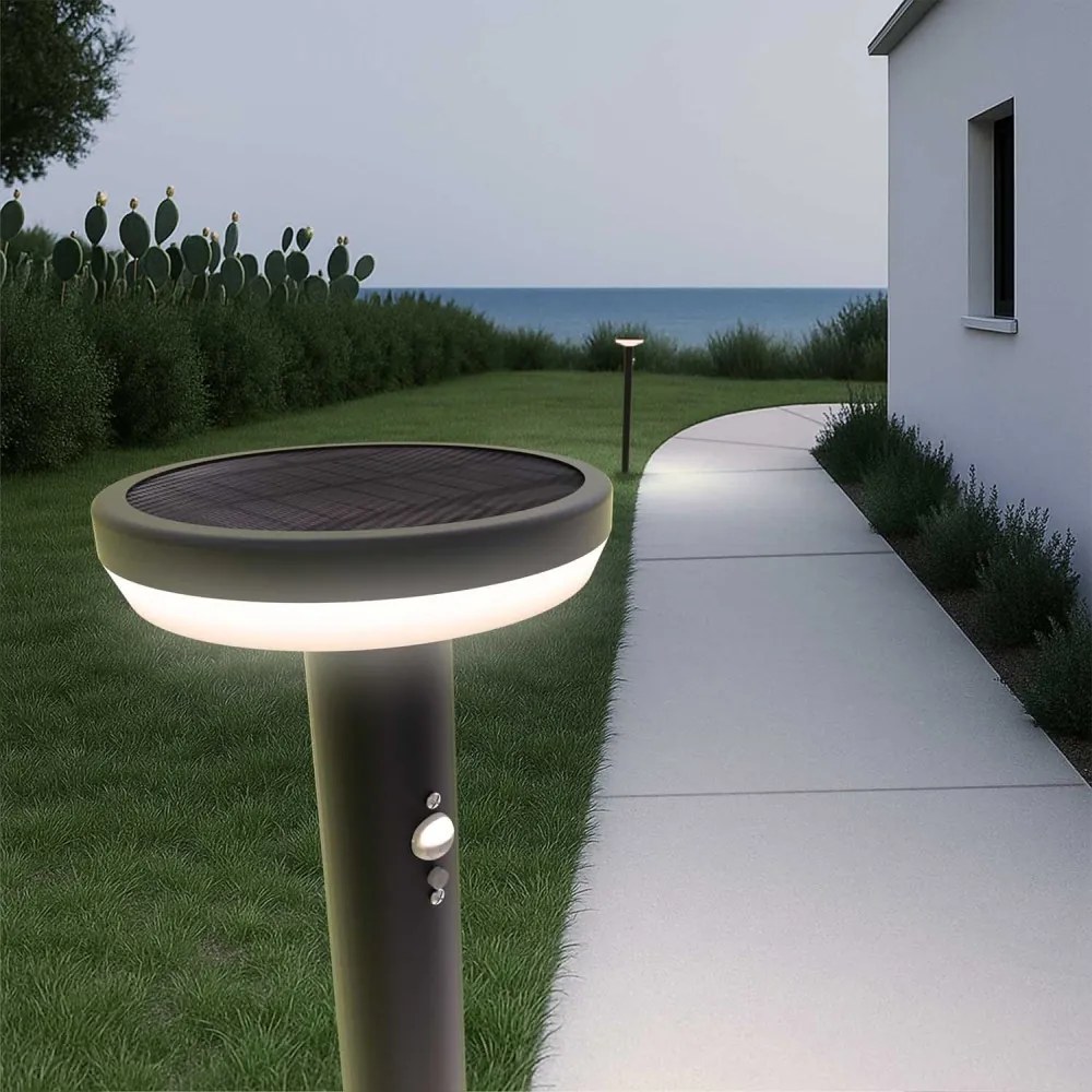 Paletto da giardino Solare Nero 80cm con Sensore Movimento e Picchetto Colore Bianco Naturale 4.000K