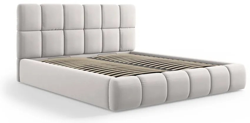 Letto matrimoniale imbottito in grigio chiaro in velluto con contenitore con rete inclusa 180x200 cm Bellis – Micadoni