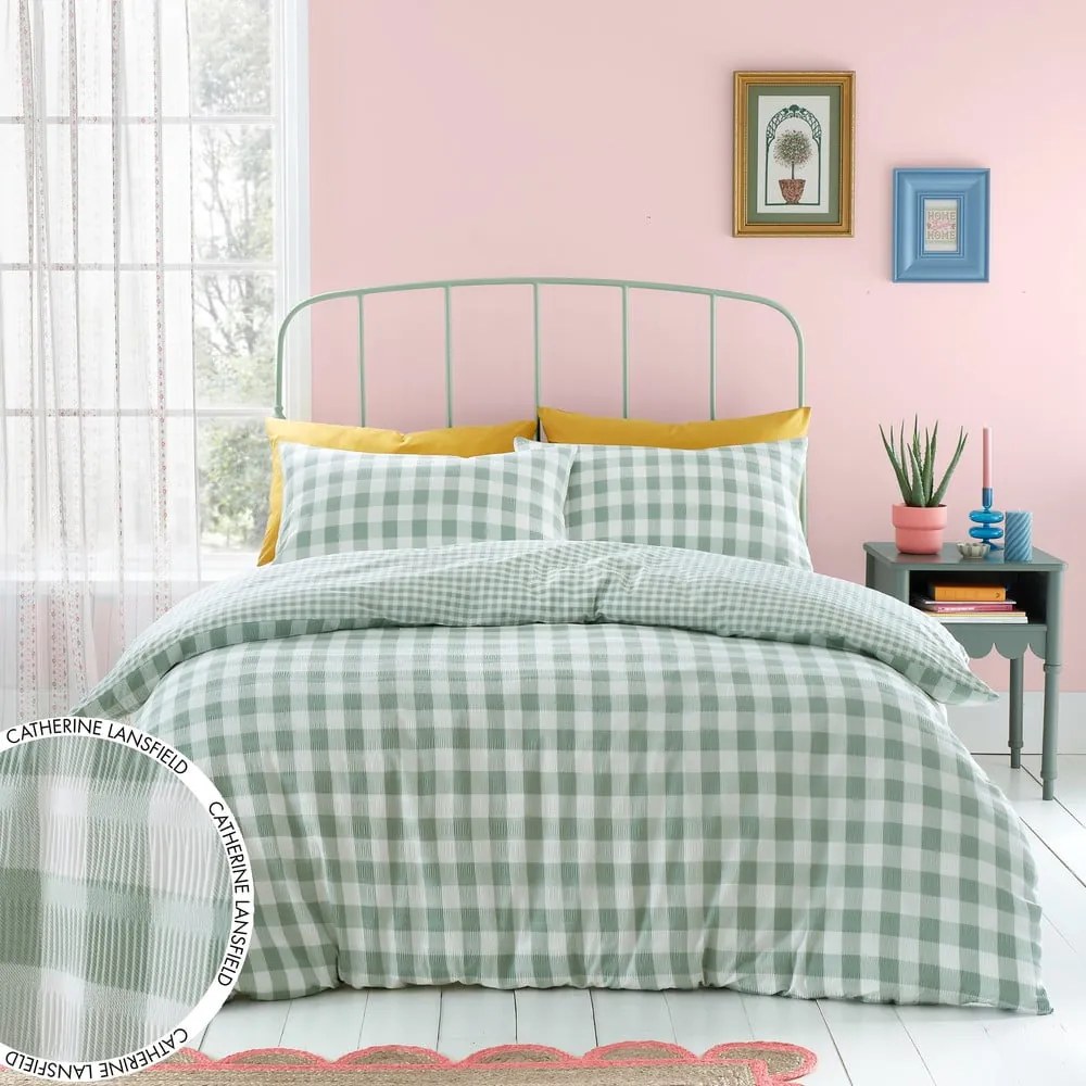 Biancheria da letto singola verde 135x200 cm Seersucker Gingham Check - Catherine Lansfield