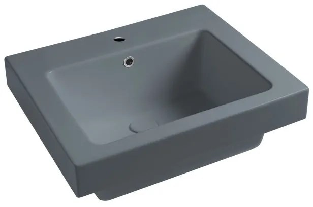 Lavabo a incasso e d'appoggio rettangolare vasca centrale Alaqua L 60 x H 25 x P 21 cm in ceramica grigio opaco