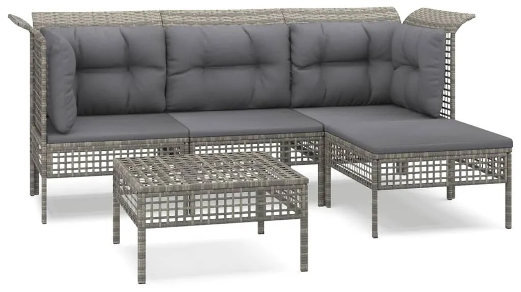 Set divani da giardino 5 pz con cuscini in polyrattan grigio