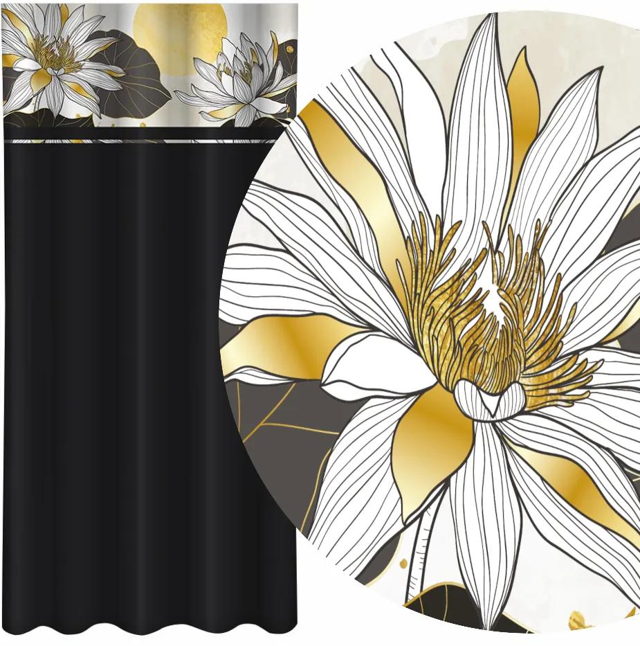 Tenda classica nera con stampa di fiori di loto Larghezza: 160 cm | Lunghezza: 250 cm
