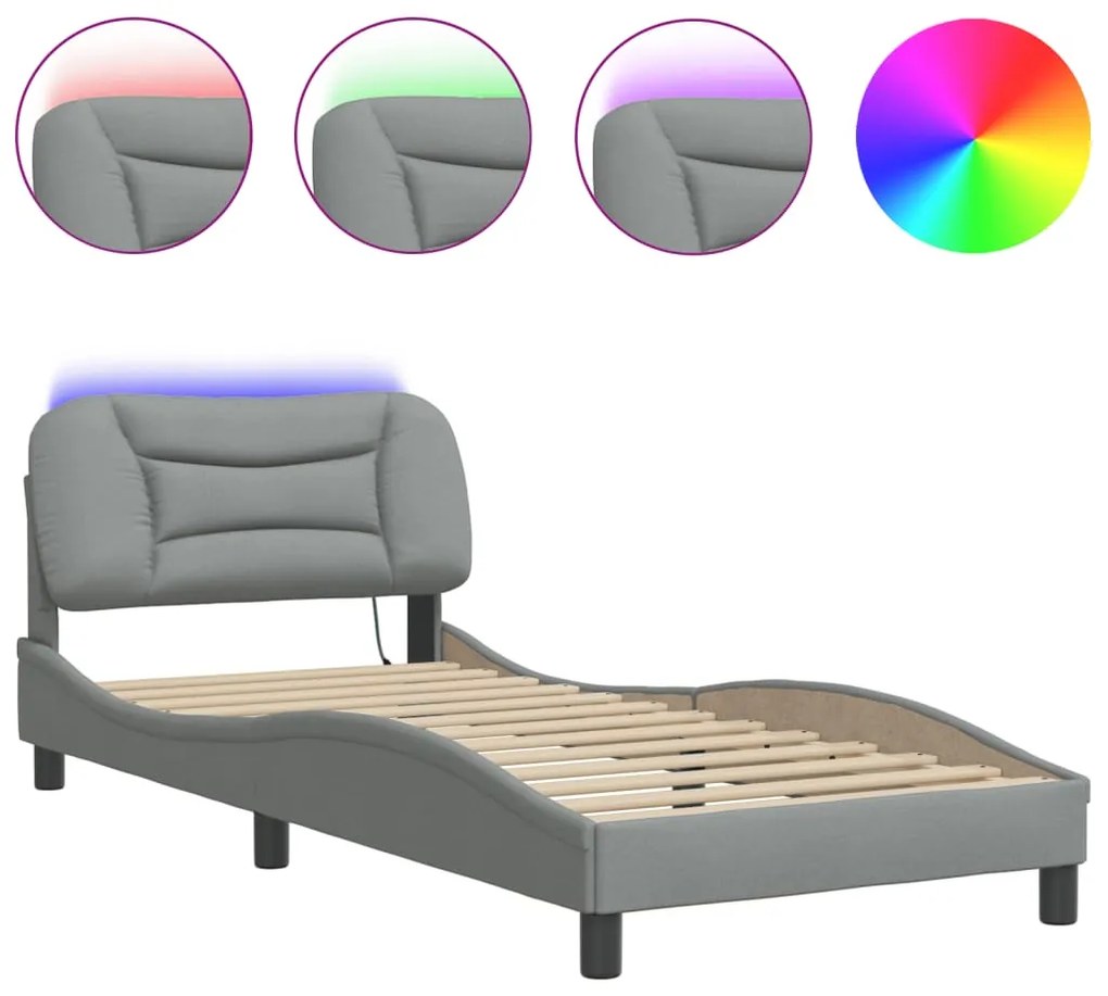 Giroletto con luci led grigio chiaro 90x200 cm in tessuto